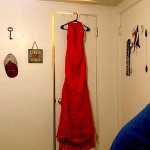 Stunning lace red formal dress with train size 2
